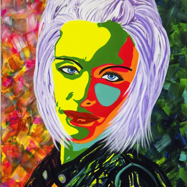 Tableau d'un portrait pop art de Nelly Arcan